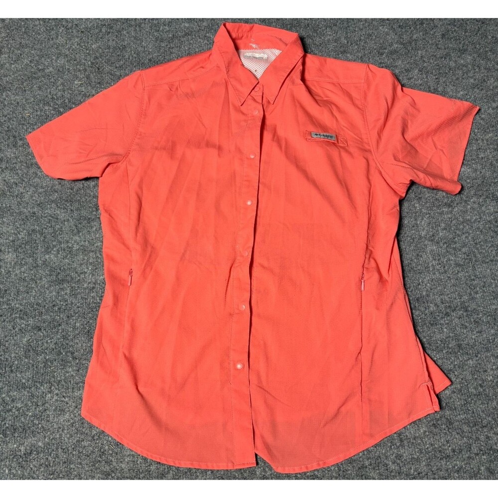 Columbia Vented Shirt Womens Large Pink Hiking Fishing Button Up Short Sleeve